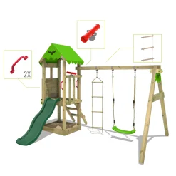 Wickey Fatmoose Spielturm Klettergerüst FriendlyFrenzy Mit Schaukel & Rutsche, Kletterturm Mit Sandkasten, Leiter & Spiel-Zubehör – Apfelgrün -Garten- & Gewächshäuser Geschäft d1ee6b789660e70a901380753294f211