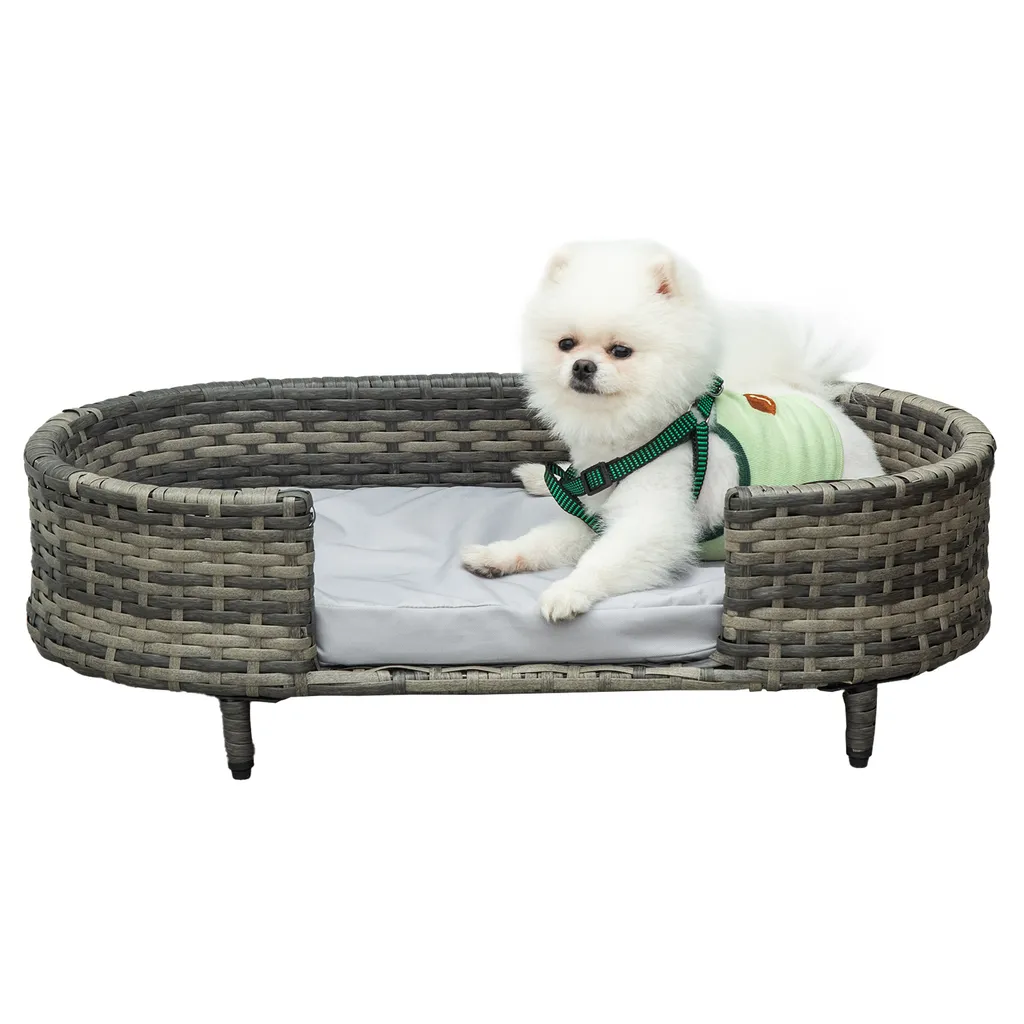 PawHut Hundesofa Rattan Haustiersofa Mit Kissen Hundebett Hundekorb Katzensofa Hundekörbchen Für Kleine Und Mittelgroße Hunde Erhöhtes Design Braun+Grau 74 X 42 X 21 Cm 1 PawHut Hundesofa Rattan Haustiersofa Mit Kissen Hundebett Hundekorb Katzensofa Hundekörbchen Für Kleine Und Mittelgroße Hunde Erhöhtes Design Braun+Grau 74 X 42 X 21 Cm