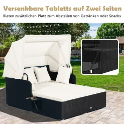 COSTWAY Rattan Sonnenliege Mit Einziehbarem Baldachin, 2-Personen Gartenliege Mit Klappbaren Tablett & Sitzkissen & Rückenkissen, Gartenlounge Terrassenmöbel Für Garten, Hinterhof 9 COSTWAY Rattan Sonnenliege Mit Einziehbarem Baldachin, 2-Personen Gartenliege Mit Klappbaren Tablett & Sitzkissen & Rückenkissen, Gartenlounge Terrassenmöbel Für Garten, Hinterhof -Garten- & Gewächshäuser Geschäft d24cf50fa7781049a66c93e888283e97
