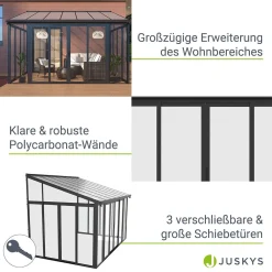 Juskys Wintergarten 12,5 M² - Mit Kristallklaren Wänden, Doppel-Schiebetüren & UV-Schutz – Wasserdicht & Winterfeste Überdachung Aus Aluminium - Grau -Garten- & Gewächshäuser Geschäft d27057332746306adbbab32bd2d13ea2