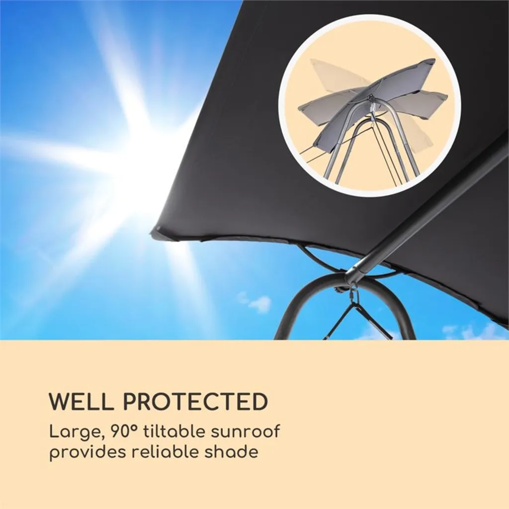 Blumfeldt Garden Grove Gartenliege - Schwingliege Swing Bed, Pulverbeschichteter Stahlrahmen, Liegefläche Mit Abziehbarem Und Waschbarem Bezug, 6 Cm Hohe Polsterung, Grau 5 Blumfeldt Garden Grove Gartenliege - Schwingliege Swing Bed, Pulverbeschichteter Stahlrahmen, Liegefläche Mit Abziehbarem Und Waschbarem Bezug, 6 Cm Hohe Polsterung, Grau – Bild 5