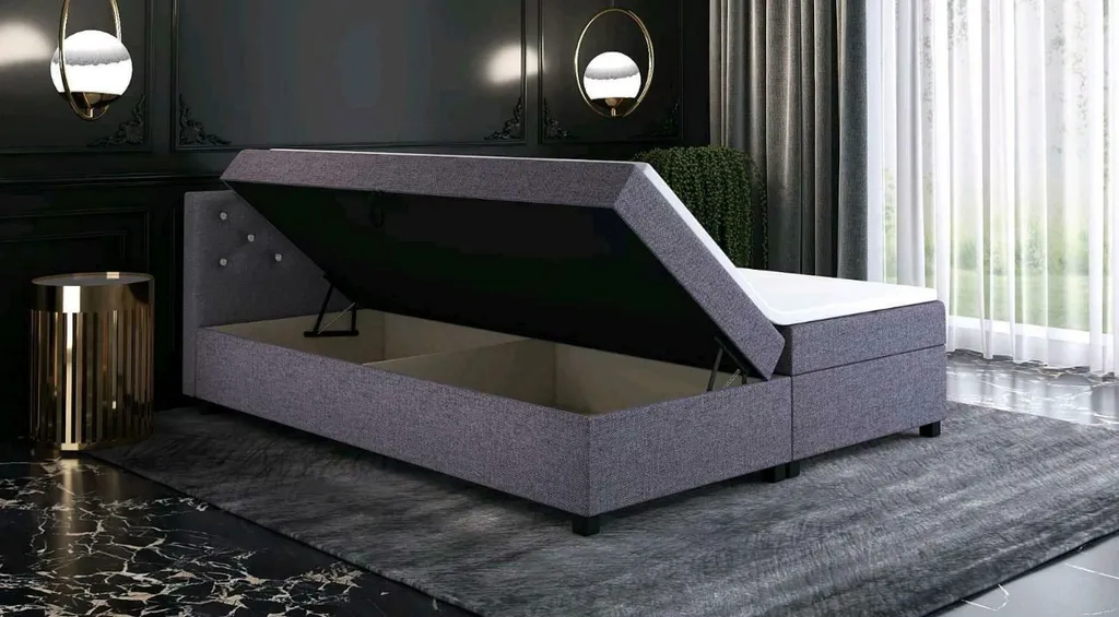 Novamat SURLY Doppelbett Mit Staukasten, Niedrige Kopfstütze, Polsterbett, 140x200, Blau 2 Novamat SURLY Doppelbett Mit Staukasten, Niedrige Kopfstütze, Polsterbett, 140x200, Blau – Bild 2