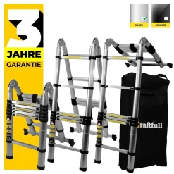 Craftfull Klapp-Teleskopleiter CF-102A - Aluminium - Klappleiter Und Anlegeleiter - Inkl. Tragetasche - Stehleiter - Mehrzweckleiter - 2 X 2.8 Meter (Total 5.6 M)