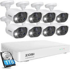 ZOSI 1080P Überwachungskamera Aussen Set Mit Audio, 8CH CCTV DVR Mit 1TB Festplatte Und 8X 2MP Kameras, Bewegungserkennung Alarm, 36m IR Nachtsicht Für 24/7 Aufnahme