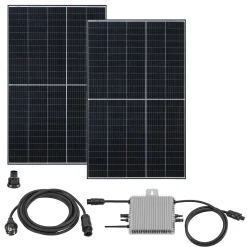 Juskys Balkonkraftwerk 600 W / 820 W Solaranlage Komplettset Photovoltaik Anlage Steckerfertig - Wechselrichter, Kabel & WLAN - Monokristallin 2x 410 Watt