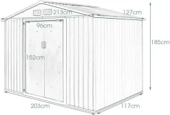 GOPLUS Gerätehaus 213x127x185cm, Geraetehaus Metall, Schuppen Gartenhaus Geraeteschuppen Inkl. Metallfundament Aus Stahl, Grau -Garten- & Gewächshäuser Geschäft d3871fa6354d6e016b816ce7f868b849