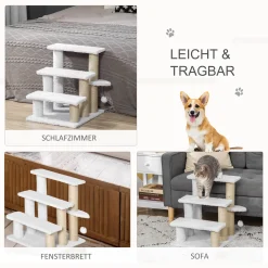 PawHut Haustiertreppe Mit Kratzbaum Ball 3-stufige Katzentreppe Hundetreppe Tiertreppe Spanplatte Plüsch Jute Weiß 45 X 40 X 48 Cm -Garten- & Gewächshäuser Geschäft d3a0323c5a15b48752e7900daa0e4e26
