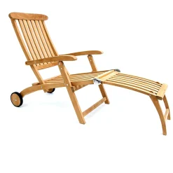 Garland Deckchair Bari Rollen Armlehnen Verstellbar Teak Holz SVLK-zertifiziert Klappbar Liegestuhl Gartenliege Sonnenliege