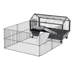 Pawhut Kleintierkäfig Nagerkäfig Kleintierstall Kleintier Mit Garten Balkon Metall 88 X 128,5 X 56 Cm