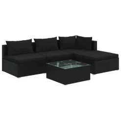 VidaXL 5-tlg. Garten-Lounge-Set Mit Kissen Poly Rattan Schwarz