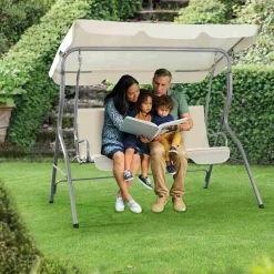 Juskys Hollywoodschaukel 3-Sitzer Mit Dach & Sitzauflage – Gartenschaukel 200 Kg Belastbar – Schaukelbank Für Garten & Terrasse - Beige -Garten- & Gewächshäuser Geschäft d4055387efd673adf53c5b4e9a3c3899