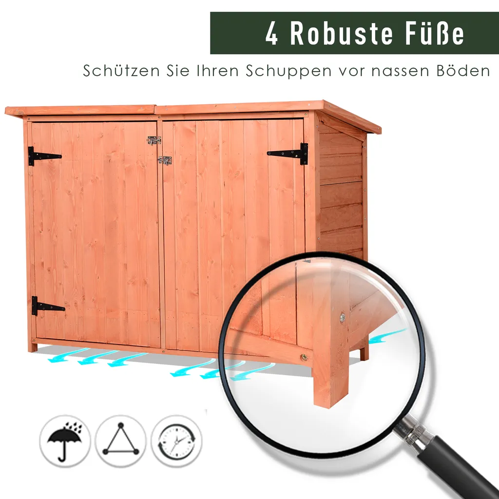 Outsunny Gartenhaus, Gerätehaus Mit 3 Fächern, Geräteschuppen Mit Fachböden, 2 Türen, Asphaltdach, Massivholz Natur 128 X 50 X 82/90 Cm 8 Outsunny Gartenhaus, Gerätehaus Mit 3 Fächern, Geräteschuppen Mit Fachböden, 2 Türen, Asphaltdach, Massivholz Natur 128 X 50 X 82/90 Cm – Bild 8