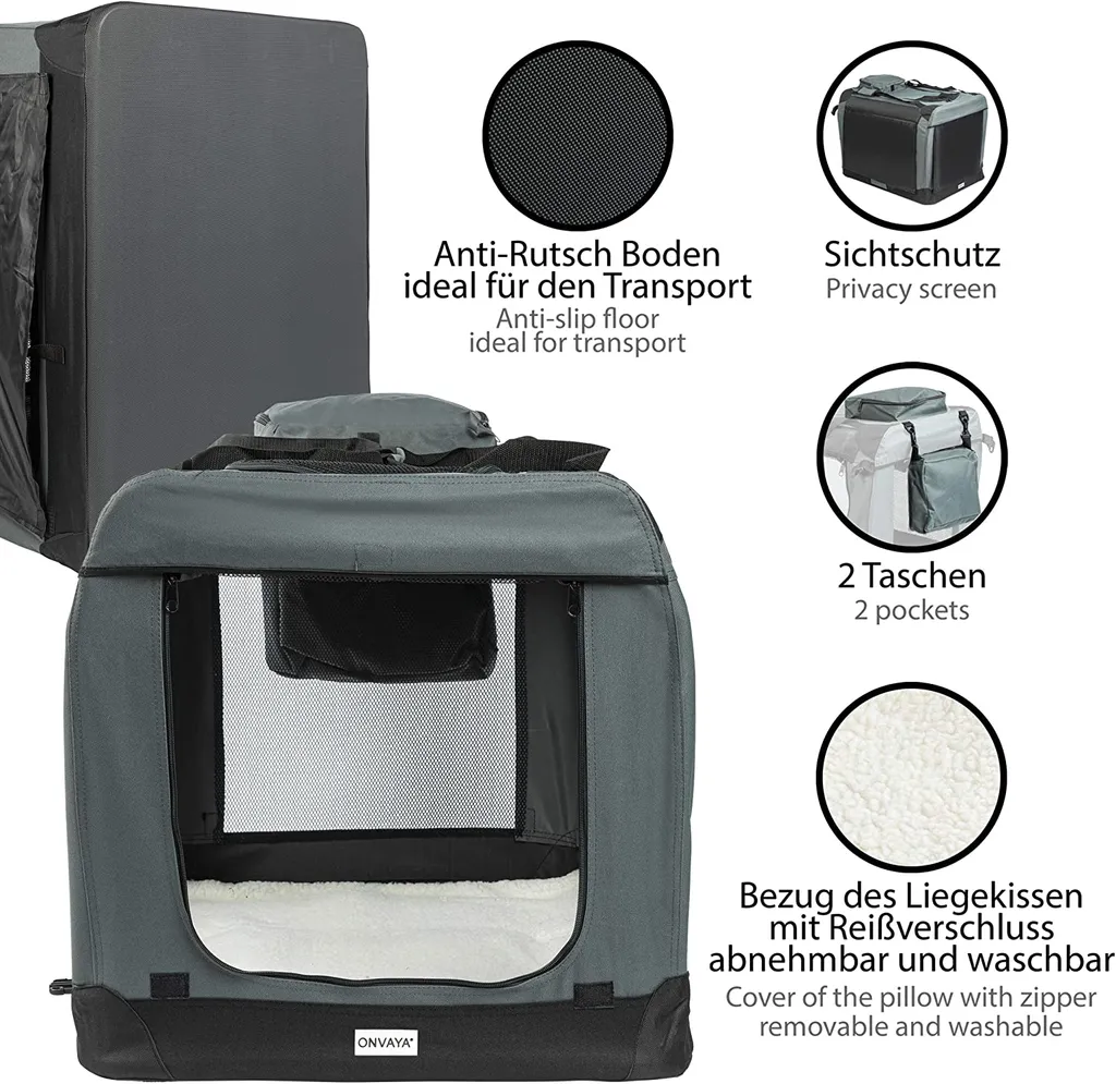 ONVAYA® Faltbare Transportbox Für Hunde & Katzen | XL | Faltbare Hundebox Oder Katzenbox Für Auto & Zuhause | Farbe Grau Schwarz 4 ONVAYA® Faltbare Transportbox Für Hunde & Katzen | XL | Faltbare Hundebox Oder Katzenbox Für Auto & Zuhause | Farbe Grau Schwarz – Bild 4