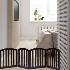 COSTWAY 4-teiliges Absperrgitter Hunde, Schutzgitter Holz Klappbar, Treppengitter Hundeabsperrgitter Türschutzgitter