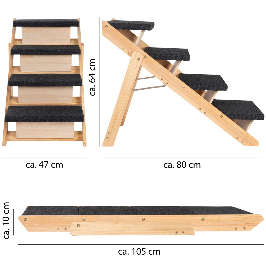 ONVAYA® Haustiertreppe | 4 Stufen | Treppe Für Hunde Und Katzen Aus Echtholz | Klappbar | 2 In 1 Treppe Und Rampe | Rutschfest 2 ONVAYA® Haustiertreppe | 4 Stufen | Treppe Für Hunde Und Katzen Aus Echtholz | Klappbar | 2 In 1 Treppe Und Rampe | Rutschfest – Bild 2