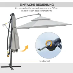 HOMCOM Outsunny Ampelschirm Ø295 Cm LED Solar Sonnenschirm Wasserabweisend Alu Hellgrau 12 HOMCOM Outsunny Ampelschirm Ø295 Cm LED Solar Sonnenschirm Wasserabweisend Alu Hellgrau -Garten- & Gewächshäuser Geschäft d46dd867876c7db4551fdc5f26eda1b8