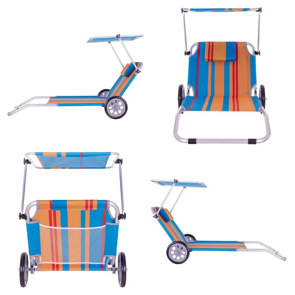 VCM Strandliege Sonnenliege Transportliege Gartenliege Mit Räder Und Sonnendach Bunt 4 VCM Strandliege Sonnenliege Transportliege Gartenliege Mit Räder Und Sonnendach Bunt – Bild 4