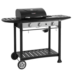 TAINO BASIC PLANCHA 2+1 Gasgrill Seitenkocher Grill BBQ Schwarz Grillplatte Gas Griller