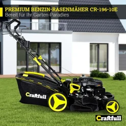 Craftfull Benzinrasenmäher CR-196-10E, 53 Cm Schnittbreite, Benzin Rasenmäher Mit Radantrieb Inkl. Elektrostarter & Rasenkamm, 196 Cc, 4,4 KW / 6PS, Euro 5 Norm, 5in1, Marken Motor, GT-Markengetriebe, 8 Stufen Höhenverstellbar, 62 Liter Fangsack, Easy-Clean-Funktion -Garten- & Gewächshäuser Geschäft d58ef10bfcab92bdaabd429f3f0a688a