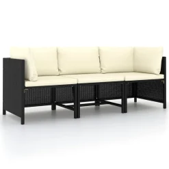 VidaXL 3-Sitzer-Gartensofa Mit Auflagen Schwarz Poly Rattan