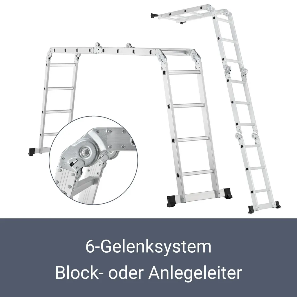 Juskys Aluminium Multifunktionsleiter 4x4 Stufen - 4,7 M Länge Klappbar – Leiter 4-teilig Bis 150 Kg - Gelenkleiter Klappleiter Stehleiter Aluleiter 3 Juskys Aluminium Multifunktionsleiter 4x4 Stufen - 4,7 M Länge Klappbar – Leiter 4-teilig Bis 150 Kg - Gelenkleiter Klappleiter Stehleiter Aluleiter – Bild 3