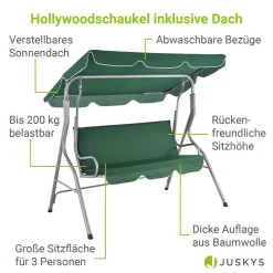 Juskys Hollywoodschaukel 3-Sitzer Mit Dach & Sitzauflage – Gartenschaukel 200 Kg Belastbar – Schaukelbank Für Garten & Terrasse - Grün 16 Juskys Hollywoodschaukel 3-Sitzer Mit Dach & Sitzauflage – Gartenschaukel 200 Kg Belastbar – Schaukelbank Für Garten & Terrasse - Grün -Garten- & Gewächshäuser Geschäft d6025e46e03b8b23ac77c2438189d552