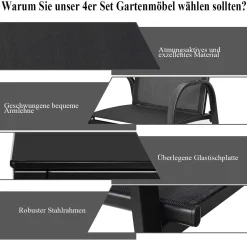 COSTWAY 4 Tlg. Terrassenmöbel Lounge- Balkon- & Garten-Set Inkl. 2 Einzelstühlen 1 Bank & 1 Couchtisch Textilene Sitzgruppe Sitzgarnitur Schwarz -Garten- & Gewächshäuser Geschäft d6176e6796b6cf37097ff57287746d5b