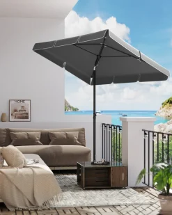 SONGMICS Sonnenschirm 200 X 125 Cm, UPF 50+, Sonnenschutz, Beidseitig Um 30° Knickbar, Höhenverstellbar, Mit Aufbewahrungstasche, Grau GPU25GY