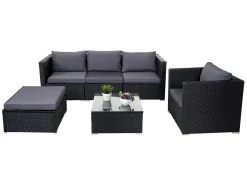 Mendler Poly-Rattan-Garnitur Brescia, Gartengarnitur Sitzgruppe Sofa Lounge-Set Schwarz, Kissen Anthrazit -Garten- & Gewächshäuser Geschäft d66a1d7c93585848b54890115ed8dd1d