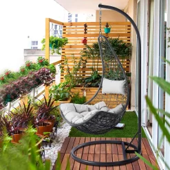 Mirjan24 Hängesessel Boho, Stilvoll Hängestuhl, Gartensessel Mit Stahlskelett, Hängekorb, Kokon (Farbe: Grau, Kissen: Grau) -Garten- & Gewächshäuser Geschäft d68409f5aaa59feb918eb94033827a2f