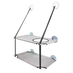 Mmgoqqt Katzen-Fenstersitz, Katzen-Hängematte, Fenstersitz, Doppelt Für Große Katzen, Platzsparend, Fenstermontage, Langlebig, Sicherheitskatzen-Sitzstange Mit 6 Saugnäpfen, Geeignet Für Große Und Kleine Katzen,Grau,doppellagig