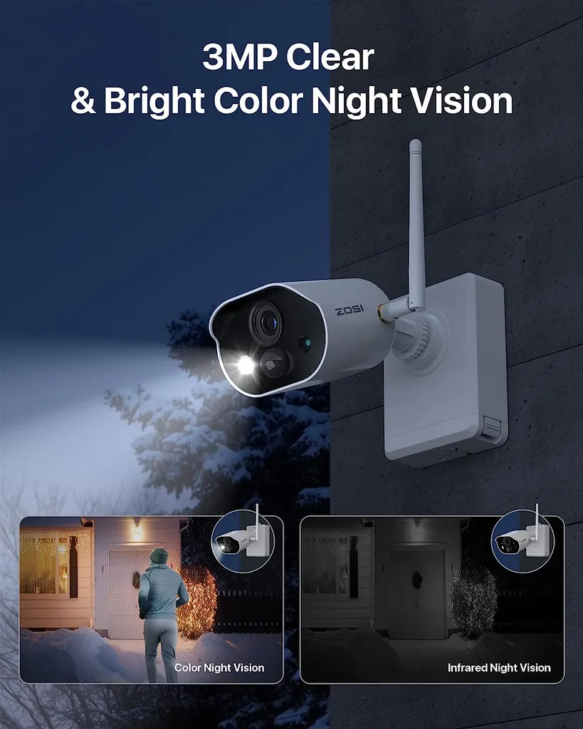 ZOSI 2K 3MP Kabellos Aussen Akku Überwachungskamera Set, 4X 3MP WLAN Kamera Batteriebetrieben Mit Basisstation 32GB Karte, 2-Wege-Audio, Personenerkennung, C309 2 ZOSI 2K 3MP Kabellos Aussen Akku Überwachungskamera Set, 4X 3MP WLAN Kamera Batteriebetrieben Mit Basisstation 32GB Karte, 2-Wege-Audio, Personenerkennung, C309 – Bild 2
