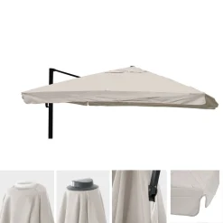 Mendler Ersatz-Bezug Für Luxus-Ampelschirm HWC-A96 Mit Flap, Sonnenschirmbezug, 3x3m (Ø4,24m) Polyester 3kg Creme-grau