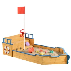 Juskys Sandkasten Käpt’n Pit - Piratenschiff Boot Aus Holz – Große Kinder Sandkiste Für Den Garten Mit Bodenplane Und Sitzbank, Outdoor Sandbox -Garten- & Gewächshäuser Geschäft d742a291a1a9a82c95e0e7472b7eafff