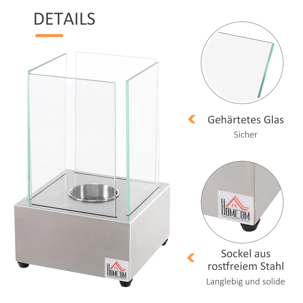 HOMCOM Ethanol-KaminEthanol-Brenner 0,4L 2 Stdn. Brenndauer Kein Rauch Edelstahl 20 X 20 X 33 Cm 5 HOMCOM Ethanol-KaminEthanol-Brenner 0,4L 2 Stdn. Brenndauer Kein Rauch Edelstahl 20 X 20 X 33 Cm – Bild 5