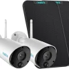 Reolink Kabellose Akku-Überwachungskamera Aussen 1080p HD Mit PIR Bewegungsmelder, 2.4GHz WLAN, IR Nachtsicht, SD-Kartenslot, Zeitraffer, 2-Wege-Audio, Argus Eco Mit Solarpanel (2 Stück)