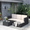 Gartenmöbel Set - Bigzzia Rattan Lounge Set 5 Stück Outdoor Zusammensetzbar Sofa Weidengeflecht Gartenmöbel Sitzgruppe Mit Kissen Und Glastisch Für 4-5 Personen Schwarz