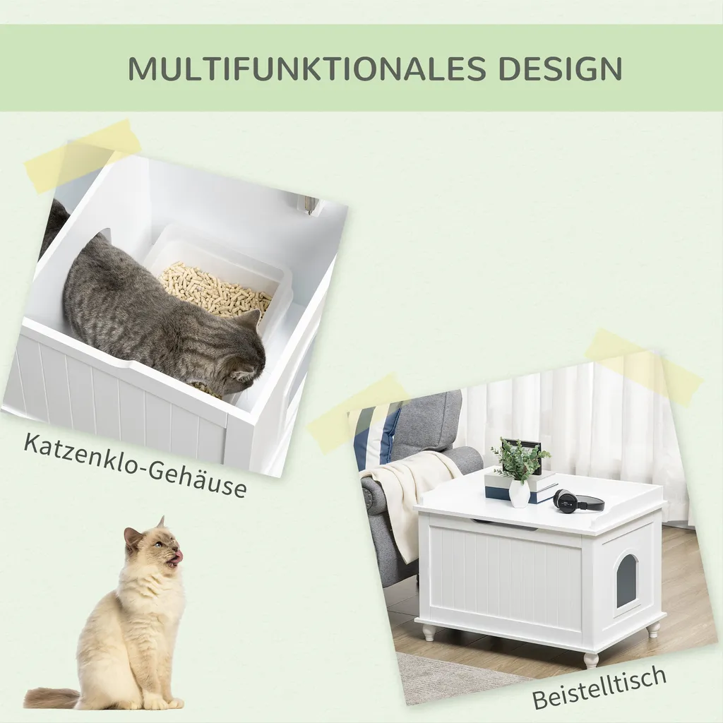 PawHut Katzenschrank Für Katzentoilette Katzenklo Katzenhaus Mit Klappdeckel Trennwand Katzenhöhle Katzenkommode Beistelltisch Erhöhtes Design MDF Spanplatte Weiß 74 X 52 X 55 Cm 4 PawHut Katzenschrank Für Katzentoilette Katzenklo Katzenhaus Mit Klappdeckel Trennwand Katzenhöhle Katzenkommode Beistelltisch Erhöhtes Design MDF Spanplatte Weiß 74 X 52 X 55 Cm – Bild 4