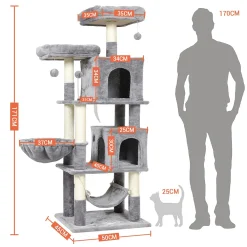 MSmask Großer Kratzbaum 171cm, Stabiler Kratzbaum Mit Sisal-Kratzleisten, Katzenbaum Mit 2 Höhlen, Einem Korb, Hängematte (Dunkelgrau) -Garten- & Gewächshäuser Geschäft d86b8ab88b584afb4ba1acd704132f81