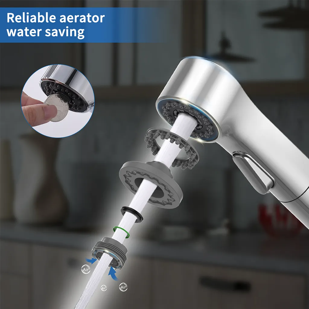 Homelody Wasserhahn Küche Mit Ausziehbarer Brause Küchenarmatur 115° Drehbare Spültischarmatur Küche Mit 2 Strahlarten, Einhebelmischer Mischbatterie Küche, Armatur Küche Chrom 4 Homelody Wasserhahn Küche Mit Ausziehbarer Brause Küchenarmatur 115° Drehbare Spültischarmatur Küche Mit 2 Strahlarten, Einhebelmischer Mischbatterie Küche, Armatur Küche Chrom – Bild 4