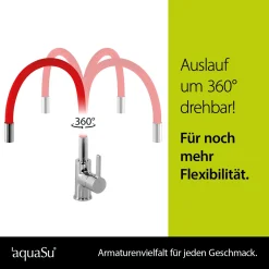 'aquaSu® Küchenarmatur Lago Multi 2.0 | Wasserhahn Küche | Spültischarmatur In Chrom-rot | Einhebelmischer Für Spüle | Auslauf Formbar & Schwenkbar | Keramikkartusche | Messing | 78887 8 -Garten- & Gewächshäuser Geschäft d8a7dfa4b645d69a7b970a4dfc4f05a4