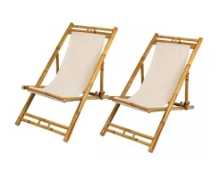 Spetebo Bambus Liegestuhl - 2er Set / Beige - Holz Strand Klappstuhl
