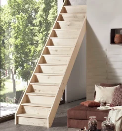 Treppen Intercon Holztreppe Intercon Casablanca | Fichte | Gerader Verlauf | 80 Cm Breite | Ohne Geländer | Mit Setzstufen
