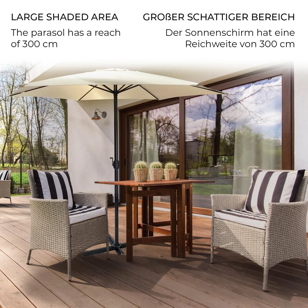 MIADOMODO® Sonnenschirm - 300 Cm, Mit Kurbel, Höhenverstellbar, UV-Schutz, Farbwahl - Gartenschirm, Terrassenschirm, Balkonschirm 2 MIADOMODO® Sonnenschirm - 300 Cm, Mit Kurbel, Höhenverstellbar, UV-Schutz, Farbwahl - Gartenschirm, Terrassenschirm, Balkonschirm – Bild 2