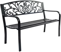 COSTWAY Gartenbank Stizbank Parkbank Bank Gartenmöbel Gusseisen Metall 127 X 60 X 85 Cm