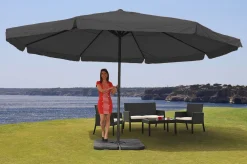 Mendler Sonnenschirm Meran Pro, Gastronomie Marktschirm Mit Volant Ø 5m Polyester/Alu 28kg Anthrazit Mit Ständer
