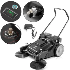 STAHLWERK Akku Kehrmaschine 1000 Mm 55 L Handkehrmaschine Trocken- Und Nassreinigung Besen Kehrer