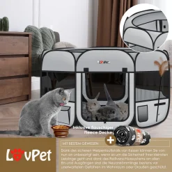 LOVPET® Welpenlaufstall Tierlaufstall Faltbar Für Kleintiere Hunde, Katzen Inkl. Hundenapf Hundelaufstall Freigehege Oxfordgewebe Pop-up System Indoor & Outdoor, Farbe:Hellgrau / Schwarz -Garten- & Gewächshäuser Geschäft d9eaecf73d9bd296818cdfc57deb2b5e