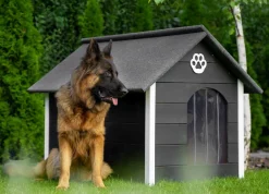 Outentin Hundehütte Outdoor Winterfest Isoliert - Gemütliches Und Stilvolles Hundehaus XXL - Hundezwinger Draußen Für Große Hunde - Wasserdicht Hundehöhle - 104 X 90 X 74 Cm (Grau - Weiß) -Garten- & Gewächshäuser Geschäft d9f7ec13dc53b6600daffcabc9e8c9f5