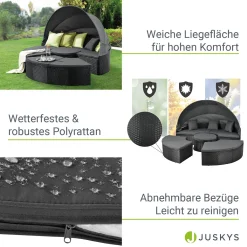 Juskys 2in1 XXL Polyrattan Sonneninsel & Sitzgruppe Puerto Plata – Set Mit Dach, Kissen, Tisch Und Hockern – Liegeinsel Lounge Wetterfest Garten -Garten- & Gewächshäuser Geschäft da82579db08dcd025dde69e56142f2b8